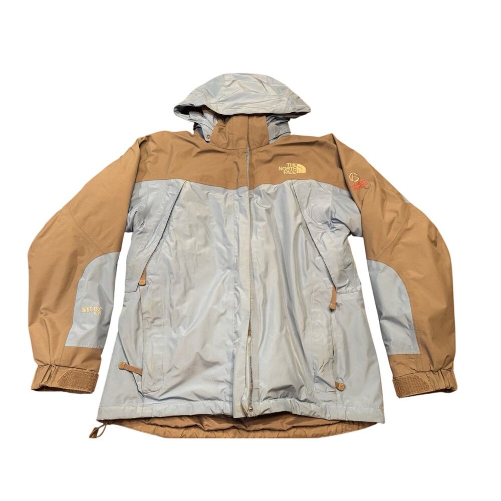 S The North Face Summit Series 3-in-1 Hooded Winter Coat Fleece Jacket Blue Tan
